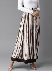 Here&now Off White & Brown Dyed Maxi Flared Skirt women
