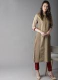HERE&NOW Women Beige & Taupe Striped Panelled Straight Kurta