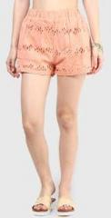 I Am For You Peach Embroidered Shorts women