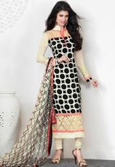 Inddus Cream Embroidered Dress Material women