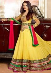Inddus Embellished Yellow Dress Material women