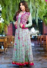 Inddus Embroidered Green Dress Material women