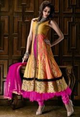 Inddus Embroidered Yellow Dress Material women