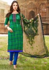 Inddus Green Embroidered Dress Materials women