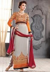 Inddus Grey Embroidered Dress Material women