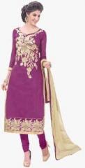 Inddus Magenta Embroidered Dress Material women