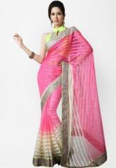 Inddus Pink Embellished Saree women