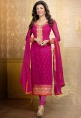 Inddus Pink Embroidered Dress Material women