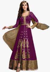 Inddus Purple Embroidered Dress Material women