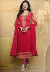 Inddus Red Embroidered Dress Material women