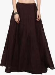 Inddus Red Solid Flared Maxi Skirt women