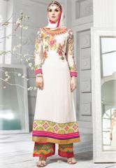Inddus White Embroidered Dress Material women