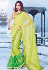 Inddus Yellow Embroidered Sarees women