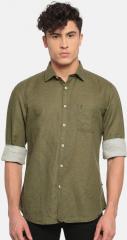 Indian Terrain Olive Green Regular Fit Solid Casual Shirt men