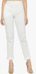 Indibelle Off White Solid Coloured Pant women