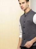 Invictus Charcoal Grey Solid Slim Fit Single Breasted Waistcoat men