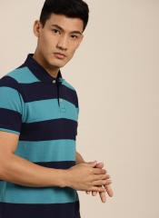 Invictus Navy Blue & Turquoise Striped Polo Collar T Shirt men