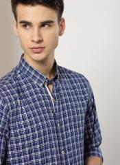 Invictus Navy Blue Slim Fit Checked Casual Shirt men
