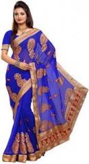 Ishin Blue Embroidered Saree women