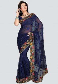 Ishin Embroidered Blue Saree women