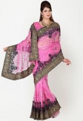 Ishin Pink Embroidered Saree women