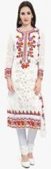 Ishin White Embroidered Dress Material women