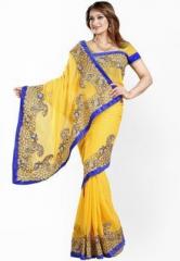 Ishin Yellow Embellished Saree women