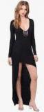 Jc Collection Black Coloured Solid Asymmetric Dress women