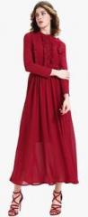 Jc Collection Red Coloured Solid Maxi Dress women