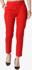 Jompers Red Solid Slim Fit Peg Trouser women