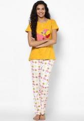 July Nightwear Yellow Printed Nightwear Pyjama & Top Set women