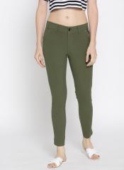 Jump Usa Olive Green Regular Fit Solid Regular Trouser women
