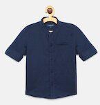 Juniors By Lifestyle Navy Blue Regular Fit Solid Casual Shirt boys
