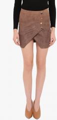 Kazo Brown Solid Tulip Mini Skirt women