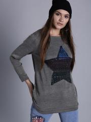 Kook N Keech Grey Solid Pullover Sweater women