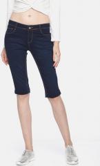 Kraus Jeans Blue Solid Regular Fit Capri women