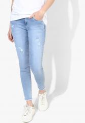 Kraus Jeans Blue Super Skinny Fit Mid Rise Mildly Distressed Jeans women