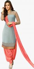 Kvsfab Grey Embroidered Poly Georgette Unstitched Dress Material women