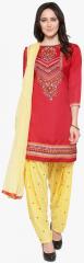 Kvsfab Red Embroidered Dress Material women