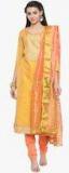 Kvsfab Yellow Embroidered Cotton Blend Unstitched Dress Material women
