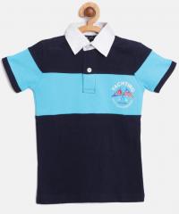 Lazy Shark Navy Blue Colourblocked Polo Collar T Shirt boys