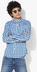 Levis Blue & White Slim Fit Checked Casual Shirt men