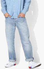 Levis Blue Original Straight Fit Mid Rise Clean Look Stretchable Jeans men