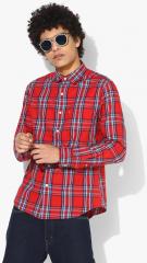 Levis Red Slim Fit Checked Casual Shirt men