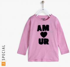 Losan Pink Self Design T Shirt girls