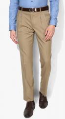 Louis Philippe Beige Regular Fit Self Design Formal Trousers men
