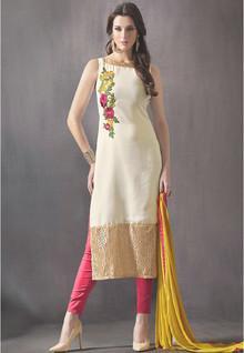 Manjaree Cream Embroidered Dress Material women