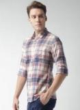 Mast & Harbour Men Off White & Brown Regular Fit Checked Casual Shirt