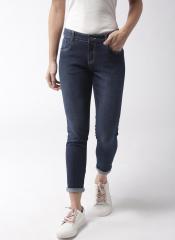 Mast & Harbour Navy Blue Skinny Fit Mid Rise Clean Look Stretchable Cropped Jeans women