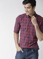Mast & Harbour Red & Blue Regular Fit Checked Casual Shirt men